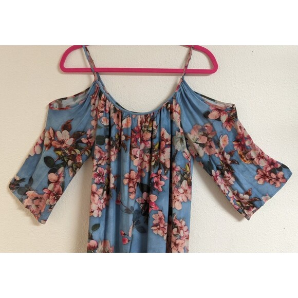 Women's KAREN KANE Blue Floral Fresco Cold Shoulder Viscose Dress Medium - Picture 4 of 7